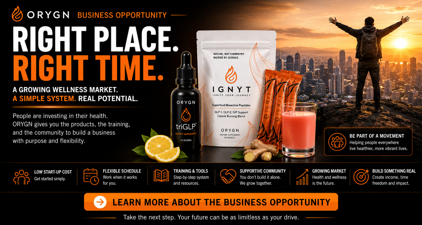 ORYGN Business Opportunity — Right Place, Right Time. A growing wellness market, a simple system, real potential.